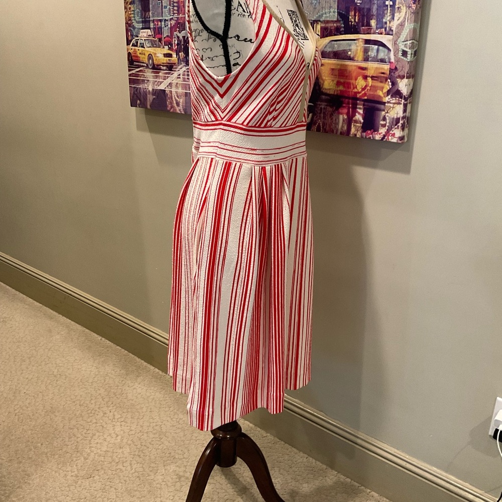 Anthropologie Red and White Pleated Midi Dress - Picture 4 of 10